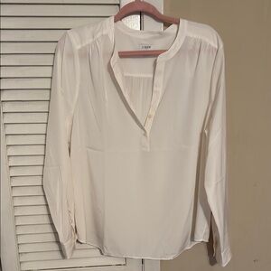J Crew White Long Sleeve Mandarin Collar Blouse